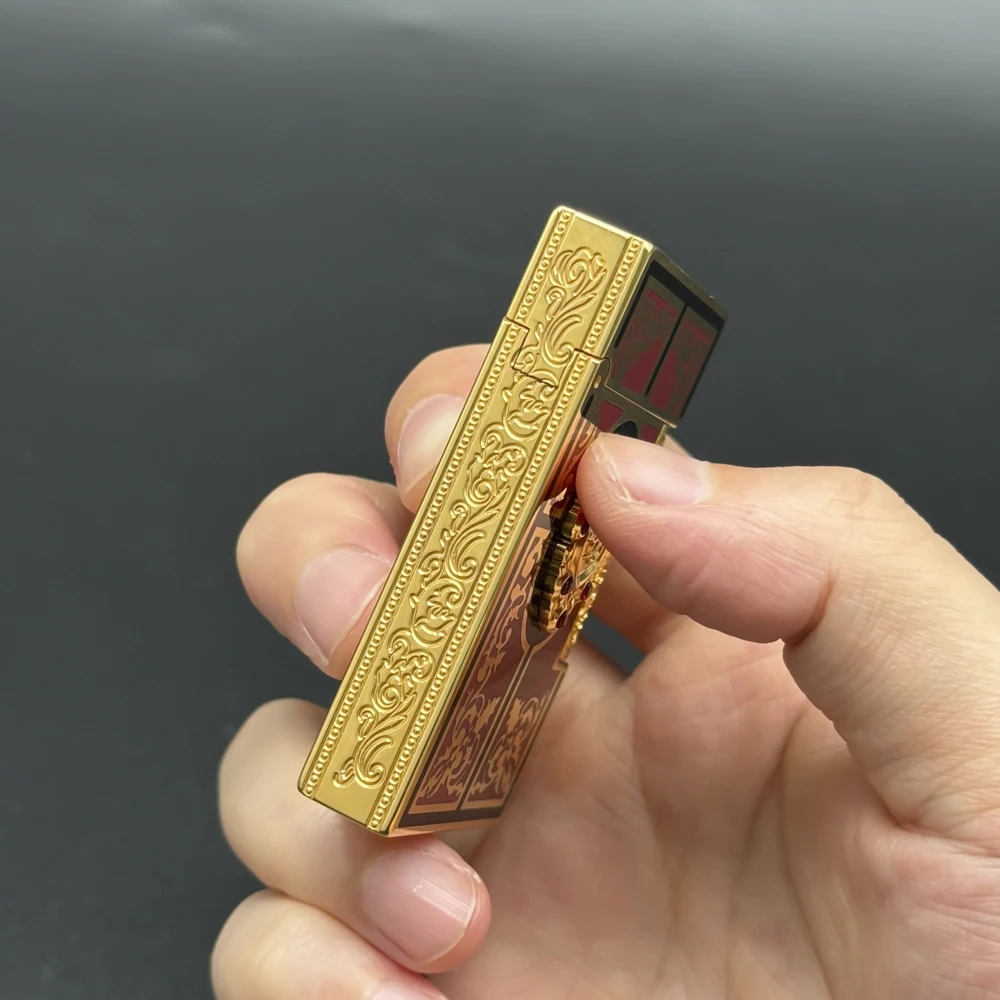 Custom lighter Metal Lighter Double Fire Refill Gas Engraved Flower Pattern Classical Sound Smoking Cigarette Tools For Men Gift
