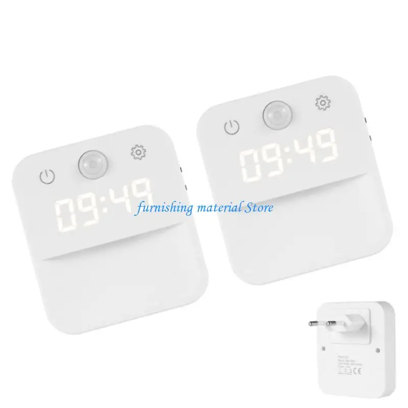 

Y5GD Plug In Dimmable Night Lamp With Auto Clock Display USB Modern Design Digital Clock Lamp for Bathroom Bedroom