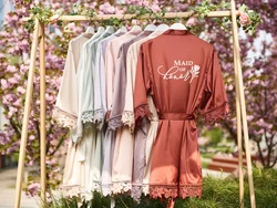 Personalized Monogram Lace Bridal Robes Silky Bridesmaid Custom Robes Wedding Bridesmaid Gift Bridal Party Satin Robes