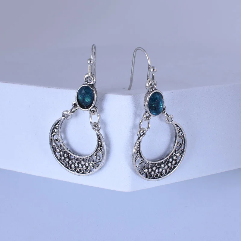 

Retro Silver Drop Earring 6x8MM Oval Amethyst Chrysanthemum Pendant Earrings, Engagement Wedding Women Earring & Party Gifts