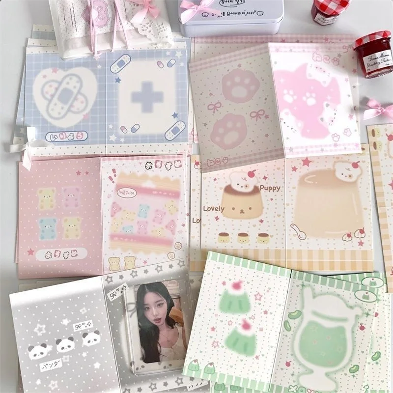 Kawaii Folding Note Cards, Cartoon Dessert Packing Inserts, for Kpop Photocard Wrapping, Gift Packaging & Handwritten Message