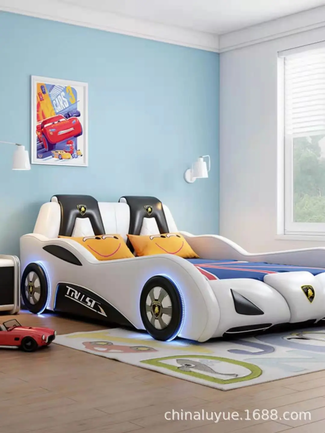 Trendy Children's Boys Car Children's Room Small Solid Wood Single Person with Guardrail Children's Racing Bed