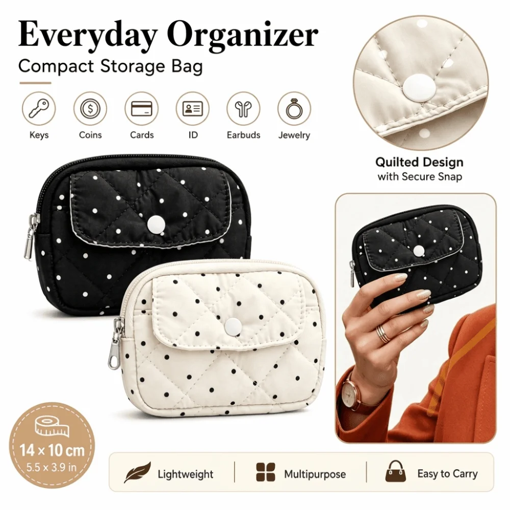 New Polka Dot Coin Purse Compact Multipurpose Key Bag Small Card Holder Accessory Pouch