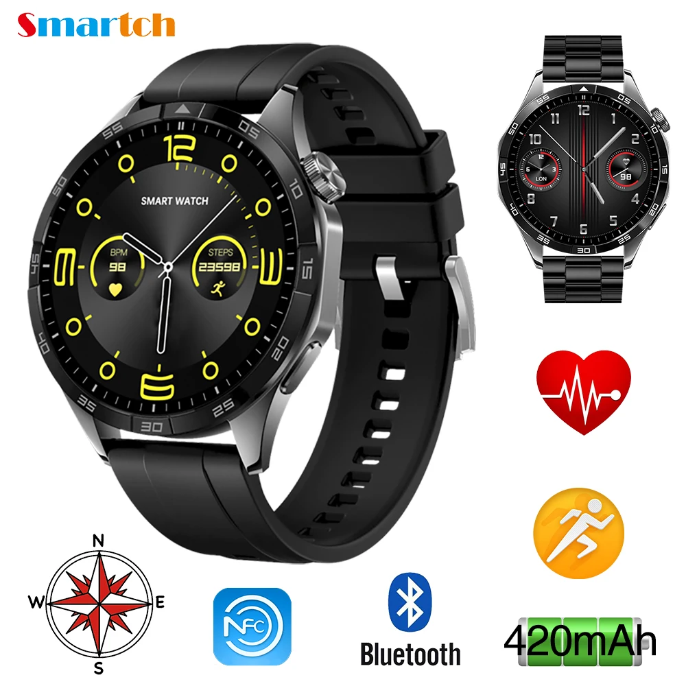 Blue Tooth Call Smart Watches Men 1.62'' HD Screen Compass Smartwatch 400mHa NFC AI Voice Sports Fitness Waterproof Health Sleep