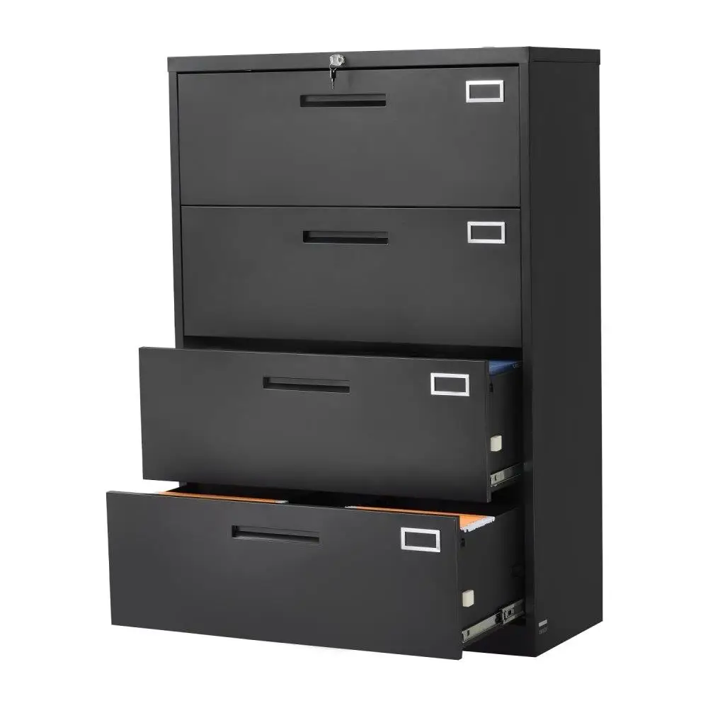 

4 Drawer Metal File Cabinet Vertical Filing Storage Unit with Lock and Adjustable Rod for home Office Letter A4 Legal Size Easy