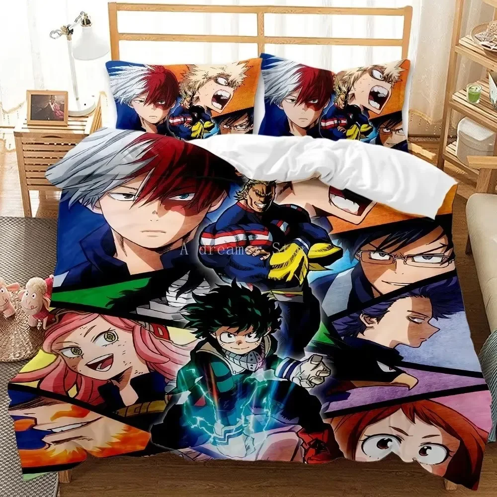 New Japan Anime My Hero Academia Printed Bedding Set Cartoon Duvet Covers Pillowcases Comforter Bedding Set Bed Linen
