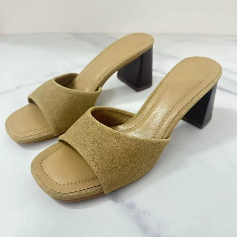 2025 Elegant Block Heels Women Summer Sandals Pointed Toe Slingbacks Sexy Thin Strap Suede Brand Design Dress Office Lady Shoes view 5