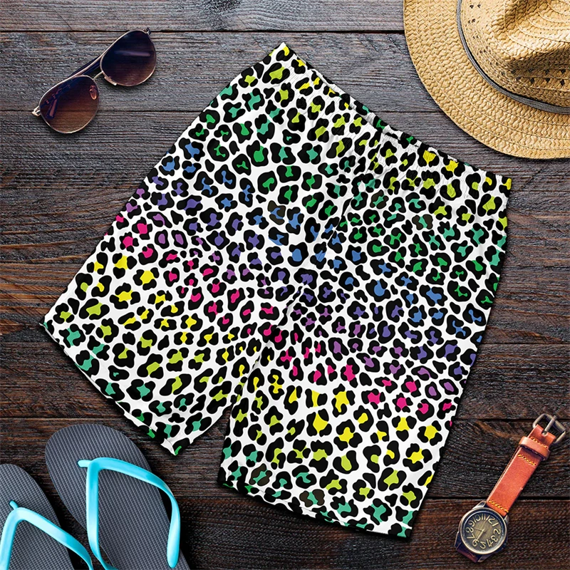 Summer Harajuku Classic Colorful Leopard 3D Printing Men Shorts Unisex Casual Beach Swimming Trunks Quick-dry Surf Board Shorts