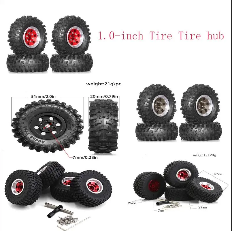 Zdalnie sterowany pojazd wspinaczkowy RC, skala 1/18, TRX4M, SCX24, FMS, piasta opony 1.0 cala, R139