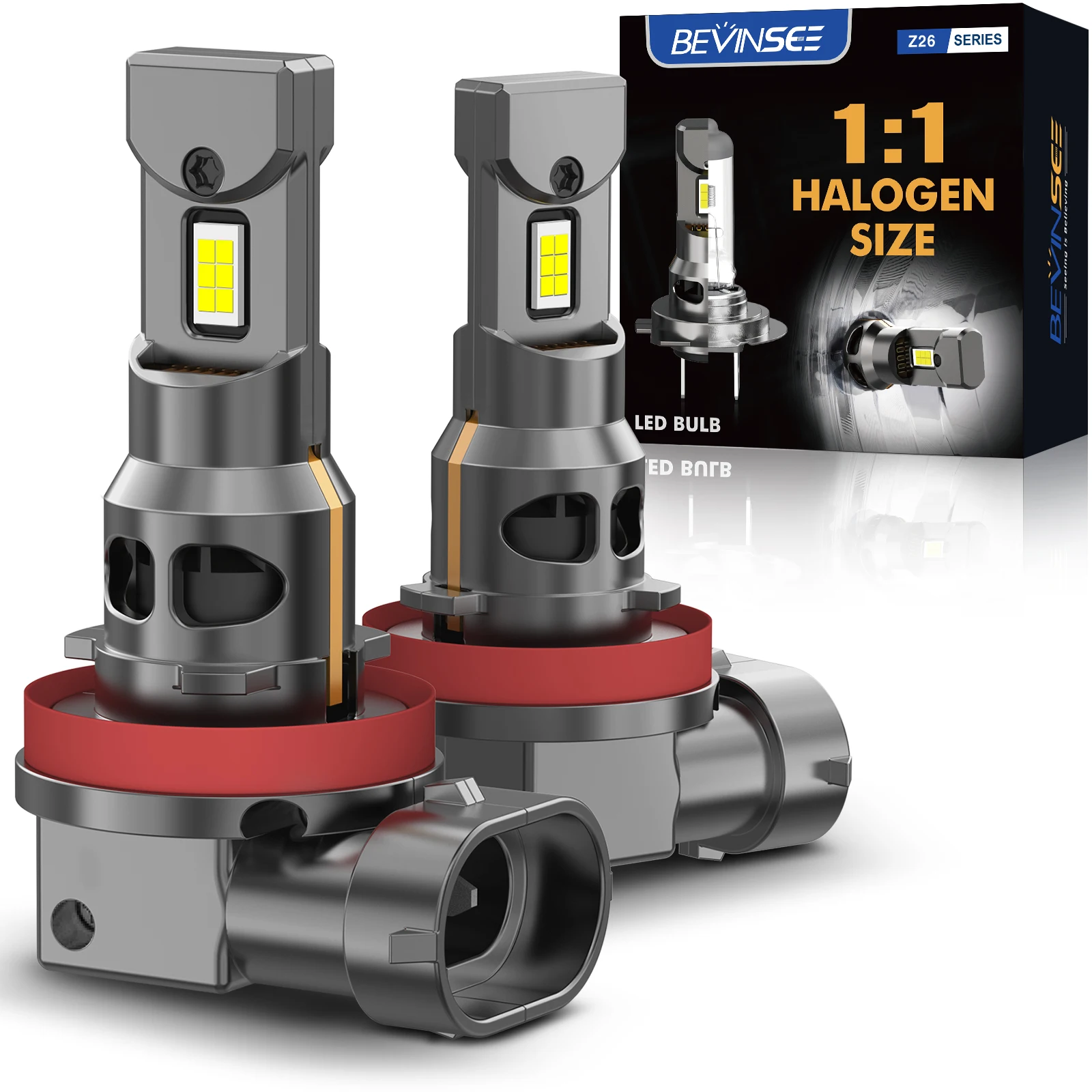 BEVINSEE 70W 12000LM H1 H3 H11 LED-Nebelscheinwerfer CANBUS 9005/HB3 H27 880 881 Halogen-Größe LED-Lampe 6000K Weiß Kabellos 12V