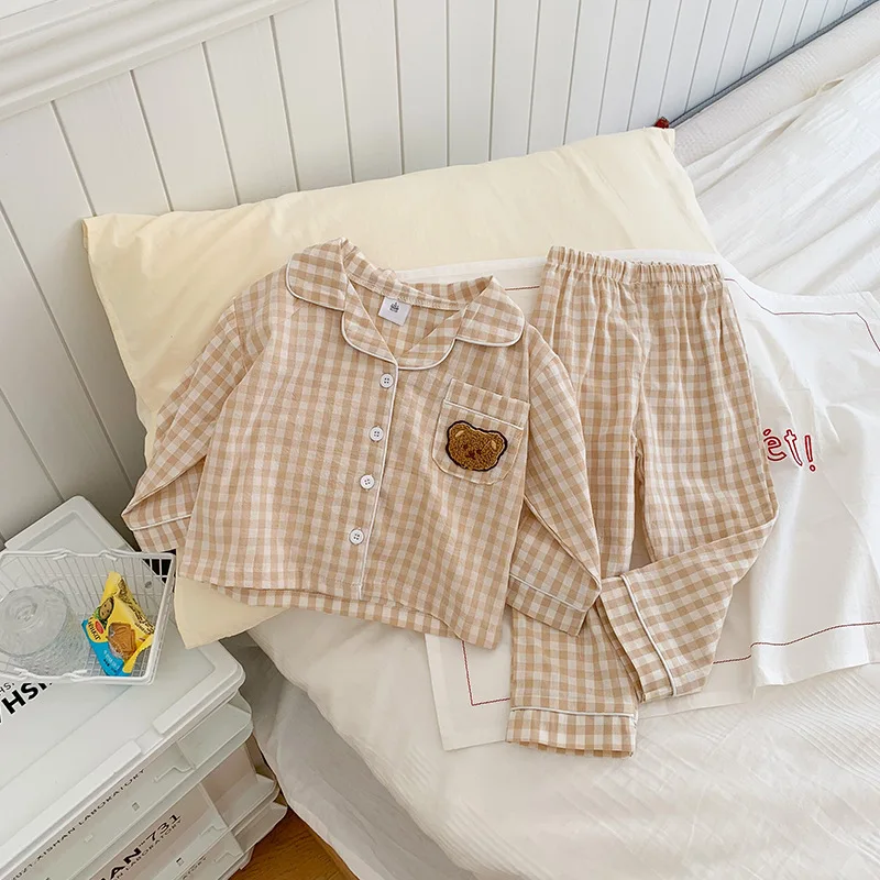 Autumn Kids Clothes Cotton Girls Pajamsa Long Sleeve Boys Bear Sleepsuit Korean Casual Children Pajamas for Kids 잠옷 Sleepwear