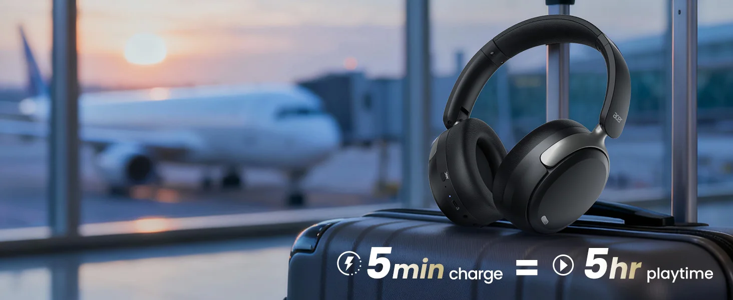 Acer OHR516 ANC Kabelloser Kopfhörer mit Geräuschunterdrückung, hochauflösender räumlicher Audio-Kopfhörer, Bluetooth-Over-Ear-Headset, 40 mm dynamischer Treiber – Detail 8