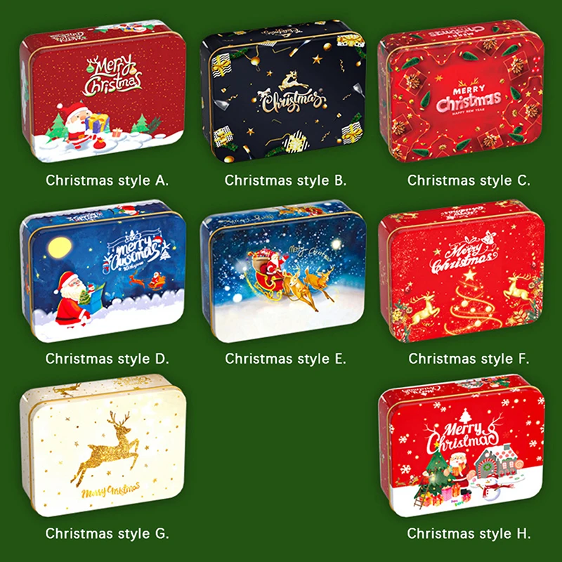 Christmas Square Metal Tinning Can Set Candy Box Gift Storage Box Biscuit Can Iron Can Home Storage Box