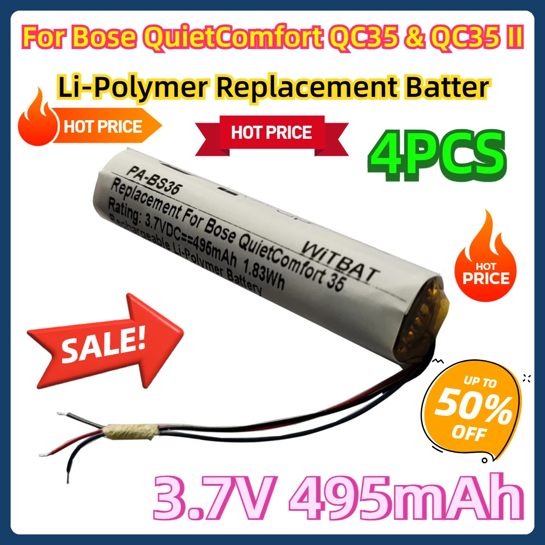 4PCS For Bose QuietComfort QC35 & QC35 II Accumulator 3.7V 495mAh Li-Polymer Replacement Battery 3-wire New Battery