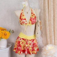 Elegant Floral Color Block Swimsuit Women Triangle Halter High-Waist Bikini Set Cover Up Skirt 2026 New Micro Bikini Three-Piece - Image 6