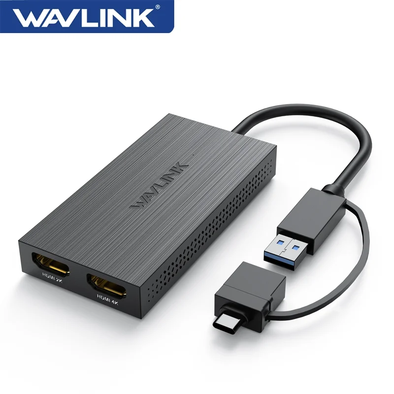 Wavlink USB 3.0/C do HDMI Dual 2K/5K przejściówka do wyświetlacza Thunderbolt 3/4 kompatybilny dla Windows, Mac OS nie obsługuje Linux i iPad OS