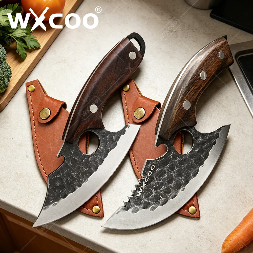 WXCOO Forged Knife Multifunctional Kitchen Knife Stainless Steel Boning Meat Cleaver with Bottle Opener Pocket with Knife Cover