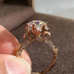 14K Rose Gold 2 Carat Diamond Ring for Women Fashion Jewelry Pure Bizuteria Gemstone Anillos De Wedding Ring Gifts