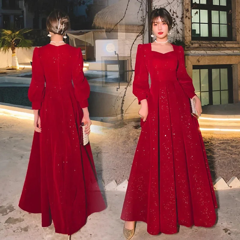 Elegant Red Sequins Midi Dress Women Vintage V-neck Formal Occasions Evening Party Dresses Fashion Chic Design New in Dresses