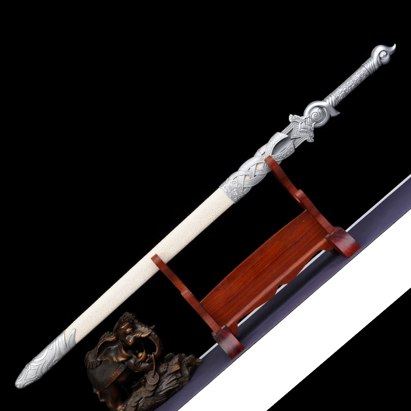 Chinese Han Sword Manganese Steel Blade Real Handmade Full Tang Battle Ready Metal Handle Katana White Samurai Swords Home Decor - view 6