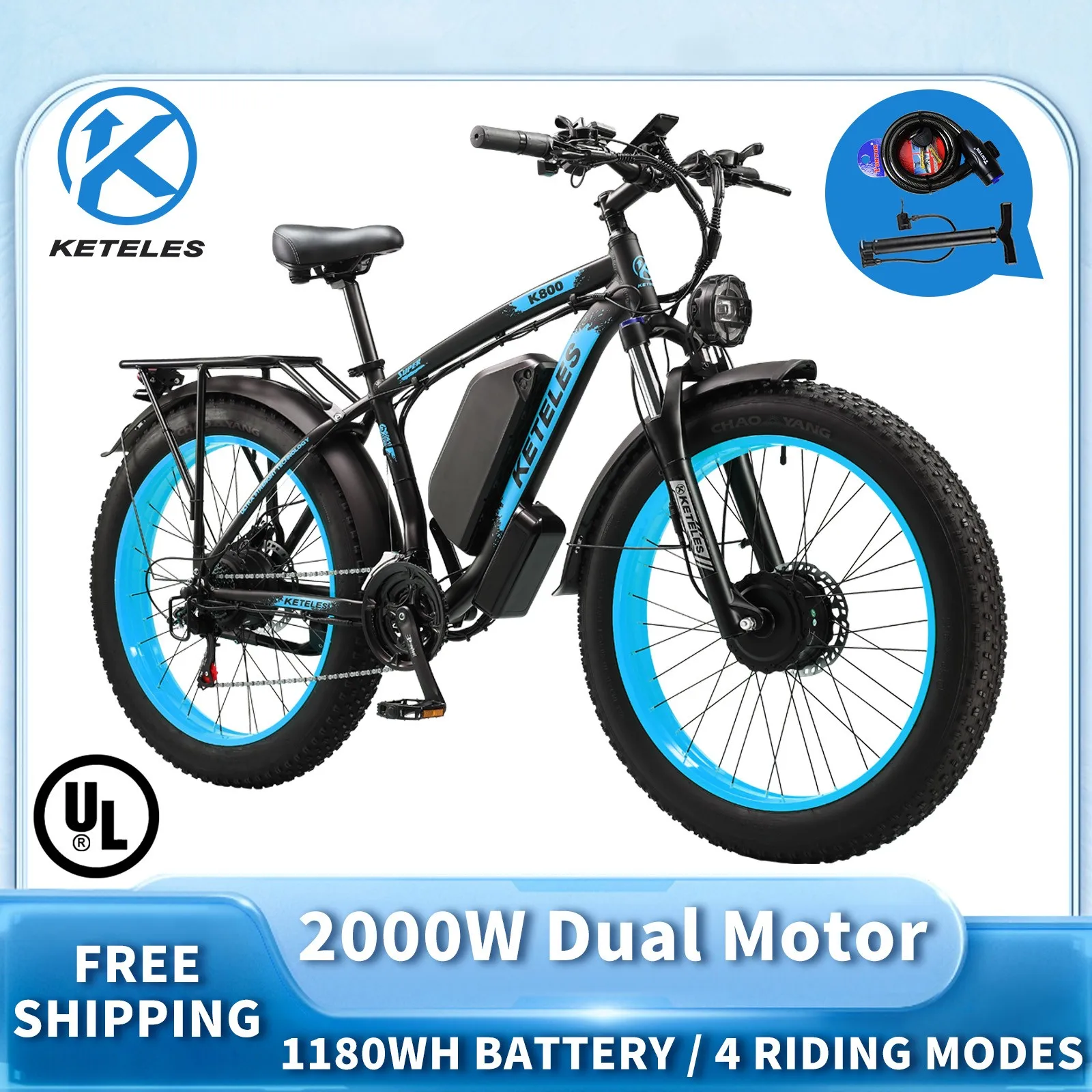 Peak 4000W Dual Motor K800 Electric Bike 26"  E-Bike 48V/1104WH for Adult