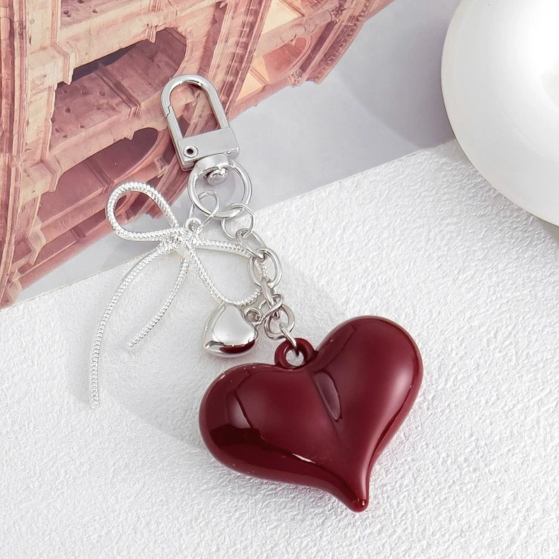 Cute Spring Buckle Red Love Key Chain Acrylic Fashion Keychain Creative Couple Keychain Bag Accessories
