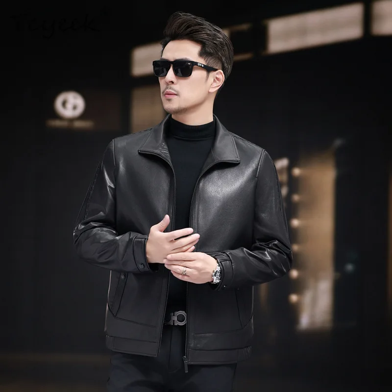 

Tcyeek Real Sheepskin Genuine Leather Jacket Men Motocycle Jackets Mens Coats Spring Autumn Clothes Thin Style Vegetable Tanning