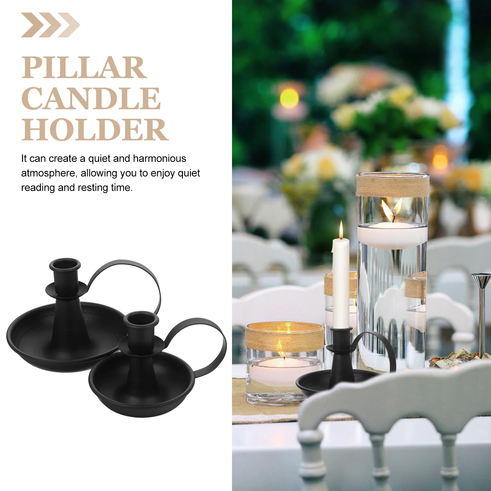 

2pcs Vintage Iron Art Decorative Metal Candlestick Desktop Home Tabletop Ornament Gold Pillar Holder Retro Holder Tea