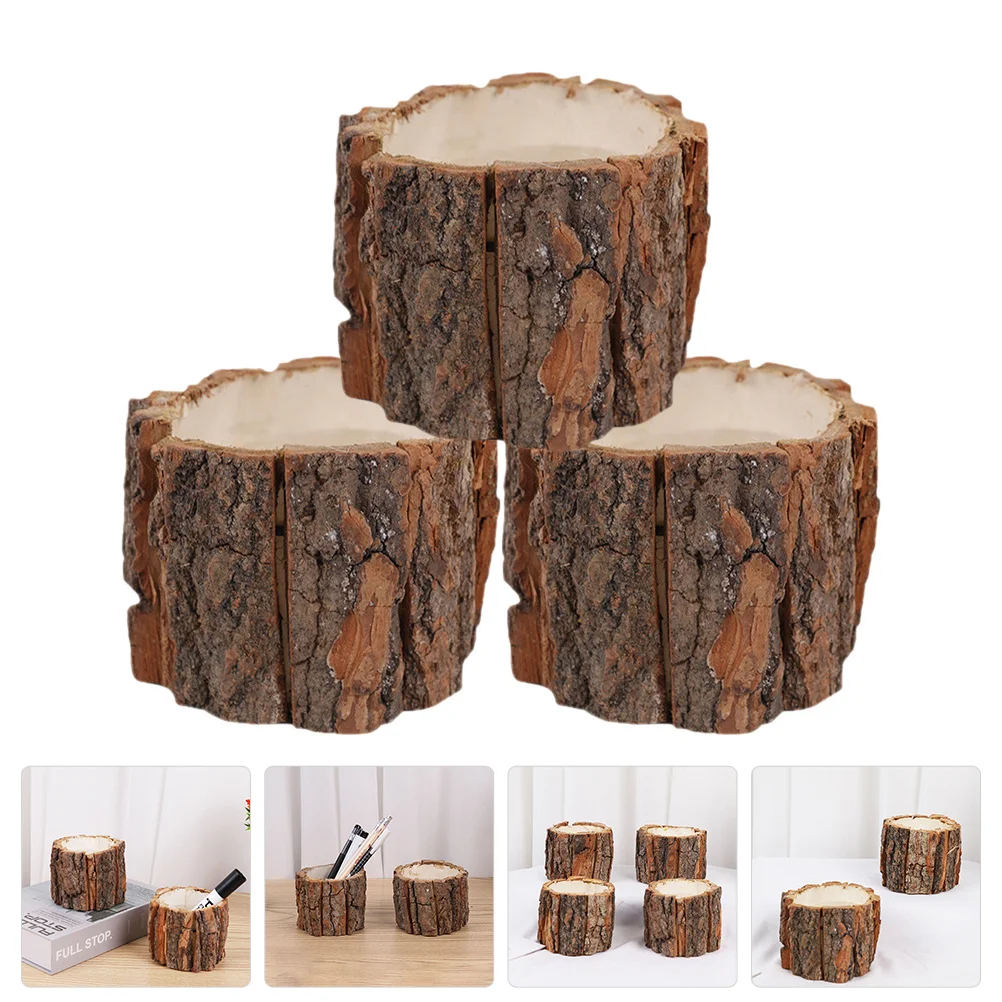 

3pcs Original Wood Pen Holder Vintage Desktop Organizer For Pens Pencils Makeup Brushes Tea Sets Storage Modern Desk Accessories