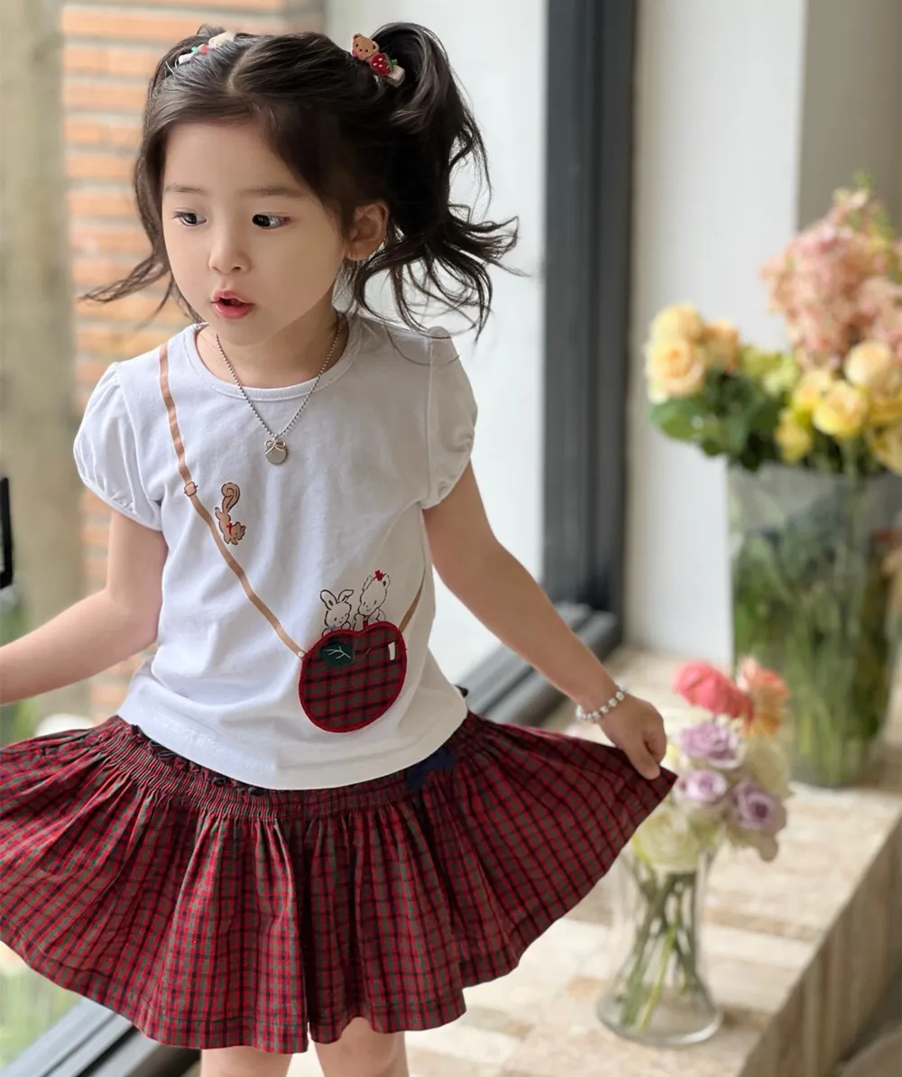 

baby girl clothes girls tops Girls Summer Short sleeved T-shirt White cartoon sticker pattern casual T-shirt