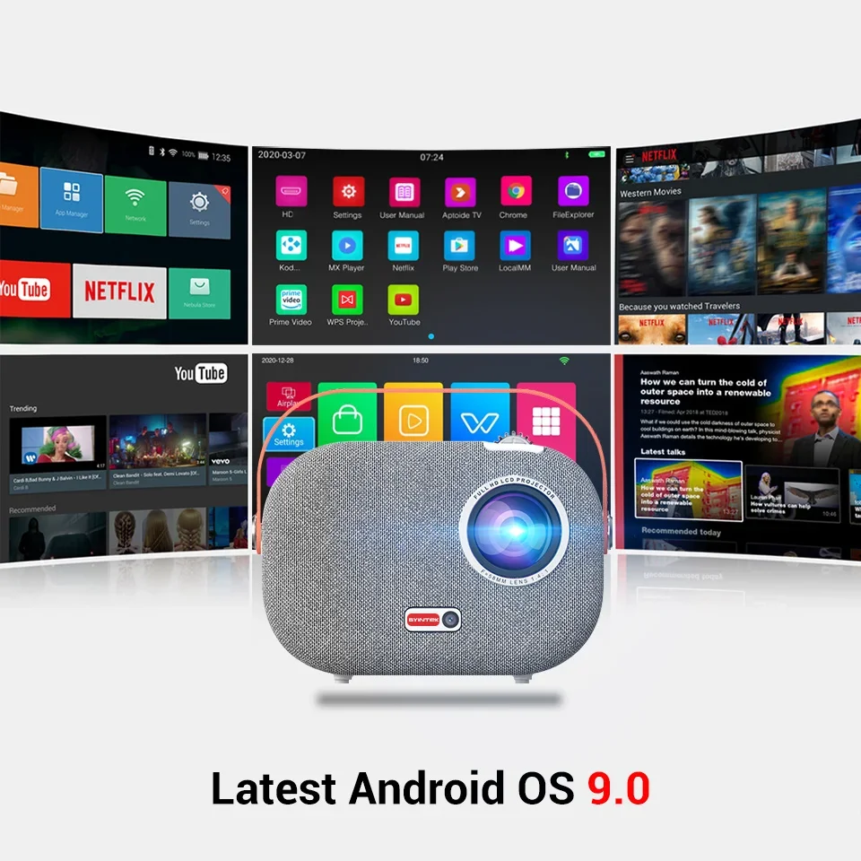 Portable WiFi Interactive Projector BYINTEK K16 Pro 1080p Full HD Android 9.0 for Home Use