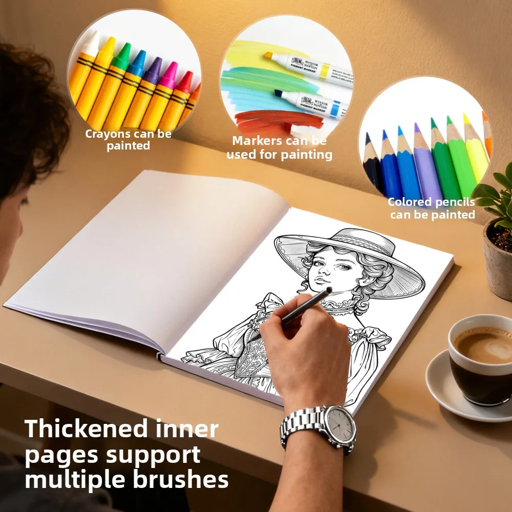 Cross-border new arrival: bestselling a4 retro fashion coloring book - adult coloring book, easy coloring, doodle & draw, fill