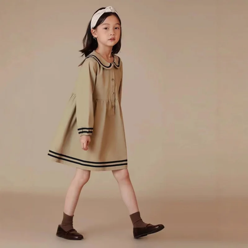 

Children's Clothing Autumn New Girls' Parent-Child Navy Retro Pure Cotton Baby Long-Sleeve Mid-Length Princess Dress