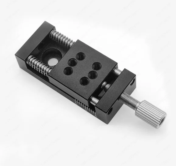 Manual mini slide table X-axis fine-tuning screw simple guide rail aluminum alloy displacement table, spring return stroke 15mm