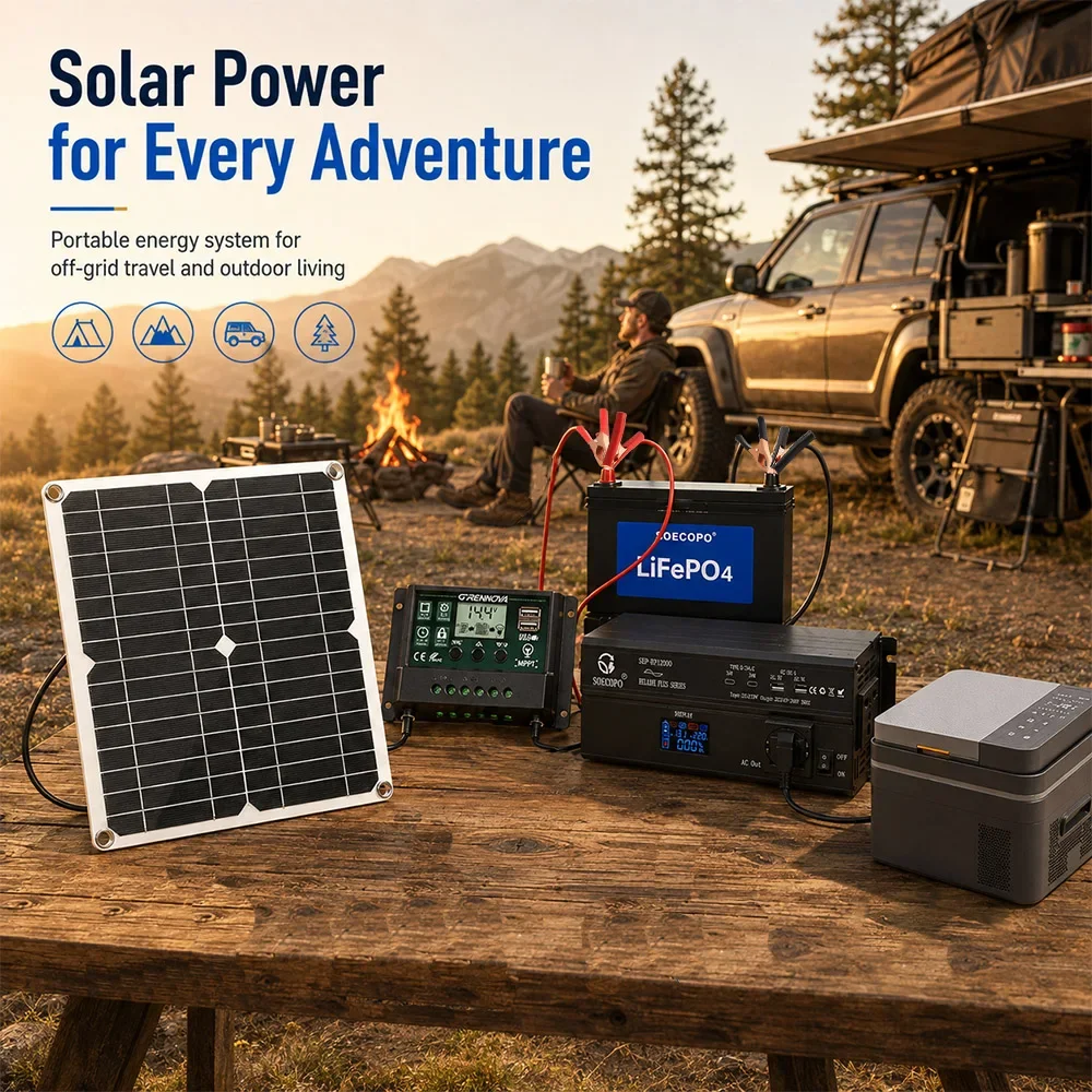 Emergency Use 12000W Off Grid Solar Energy System（ 300W Panel 60A MPPT Controller Power Inverter ）for Picnic Camping RV Lighting
