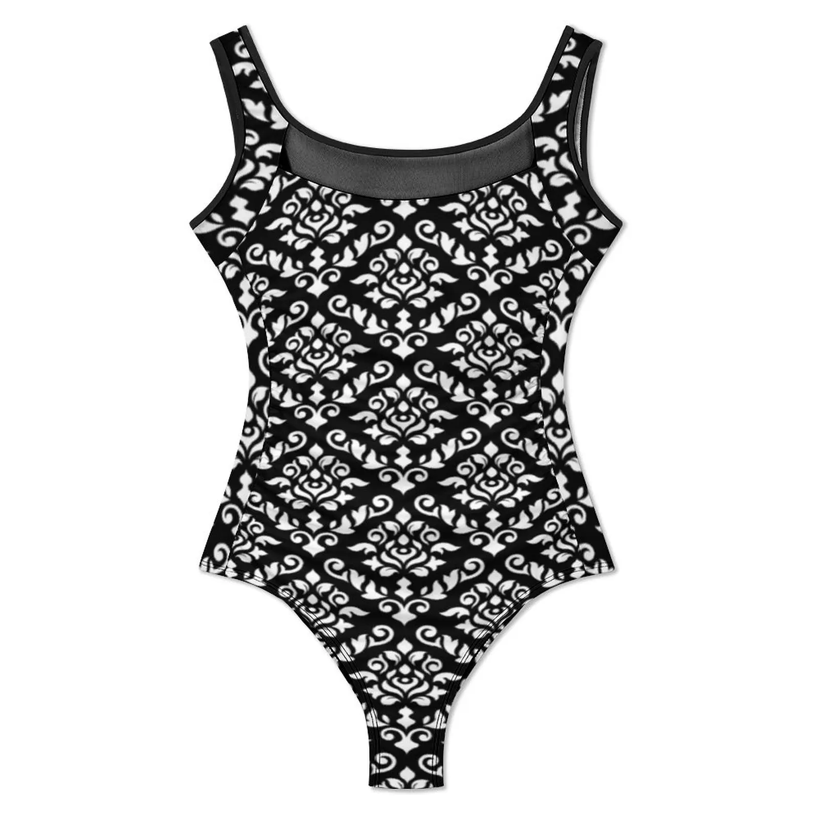 White Baroque Print Swimsuit Retro Damask Push Up Swimwear One Piece Fitness Monokini Swimsuits Sexy Design Beachwear Plus Size