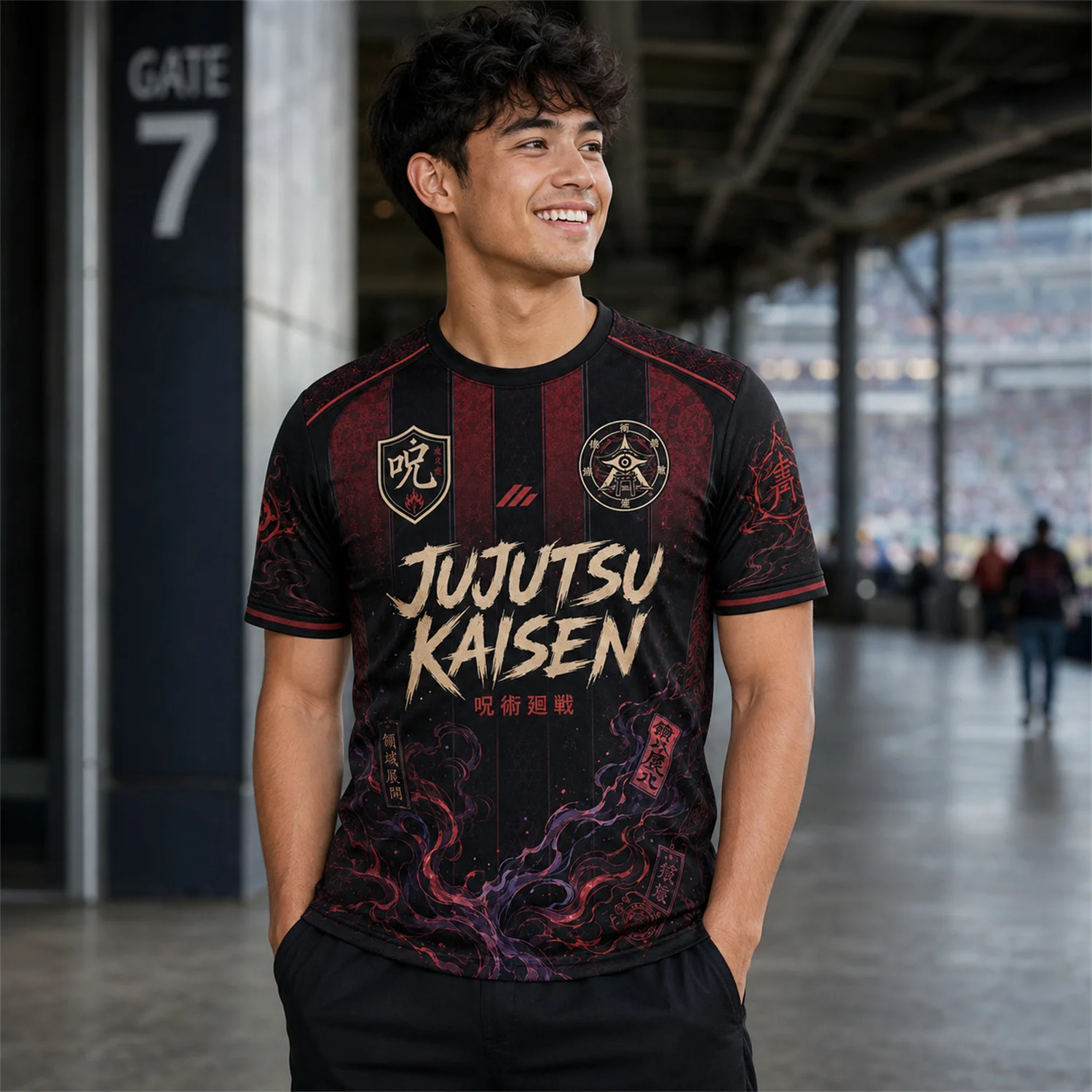 Men Jujutsu Kaisen Anime Jersey Crew Neck Short Sleeve Cursed Energy Graphic Shirt Y2K Streetwear Sports Top