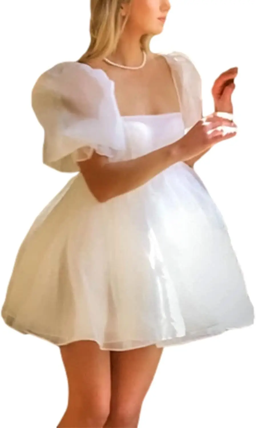Women's Puff Sleeve Tulle Princess Dress Off Shoulder Square Collar Mini Dress Puffy Mesh Party Prom Evening Homecoming Dress