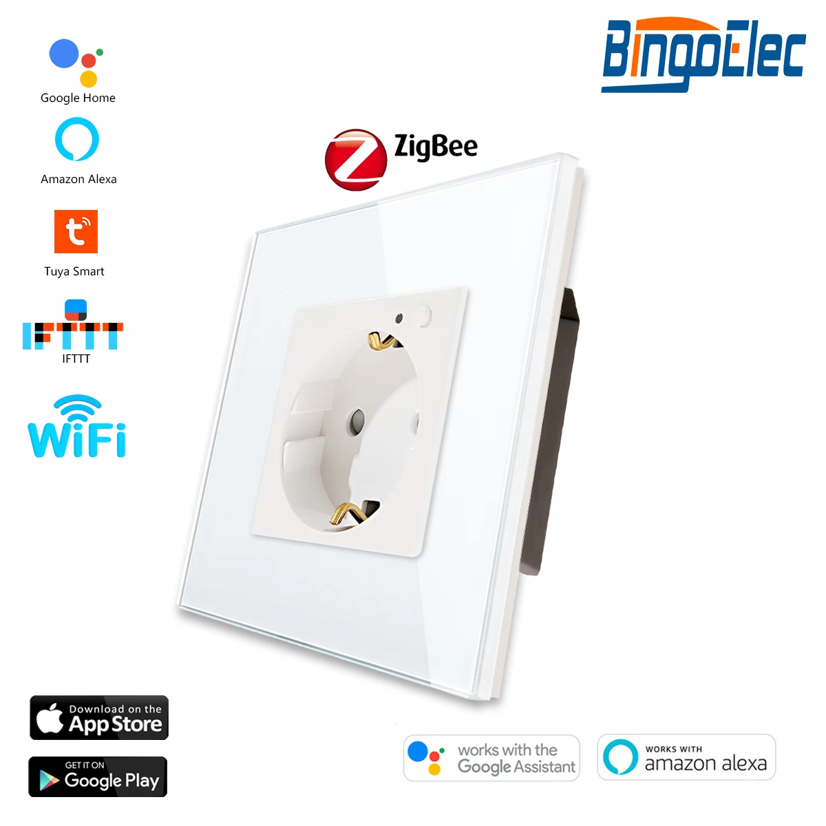 ZigBee Smart EU Socket Wifi Socket Glass Panel Work With Google Home Smart Life Alexa Blue Backlight