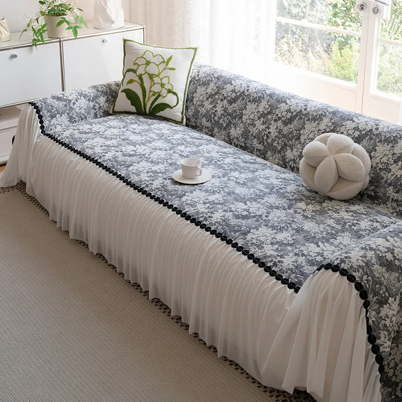 

Simple Sofa Cover for Living Room Four Season Universal Non-Slip Lace Skirt Edge Couch Cushion