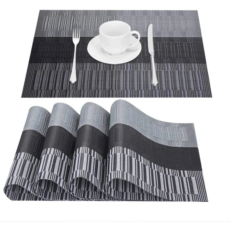 

Placemats Set of 4 Heat-Resistant Woven Vinyl Placemat Non-Slip Washable PVC Table Mat Easy to Clean Premium Plastic Mats for D