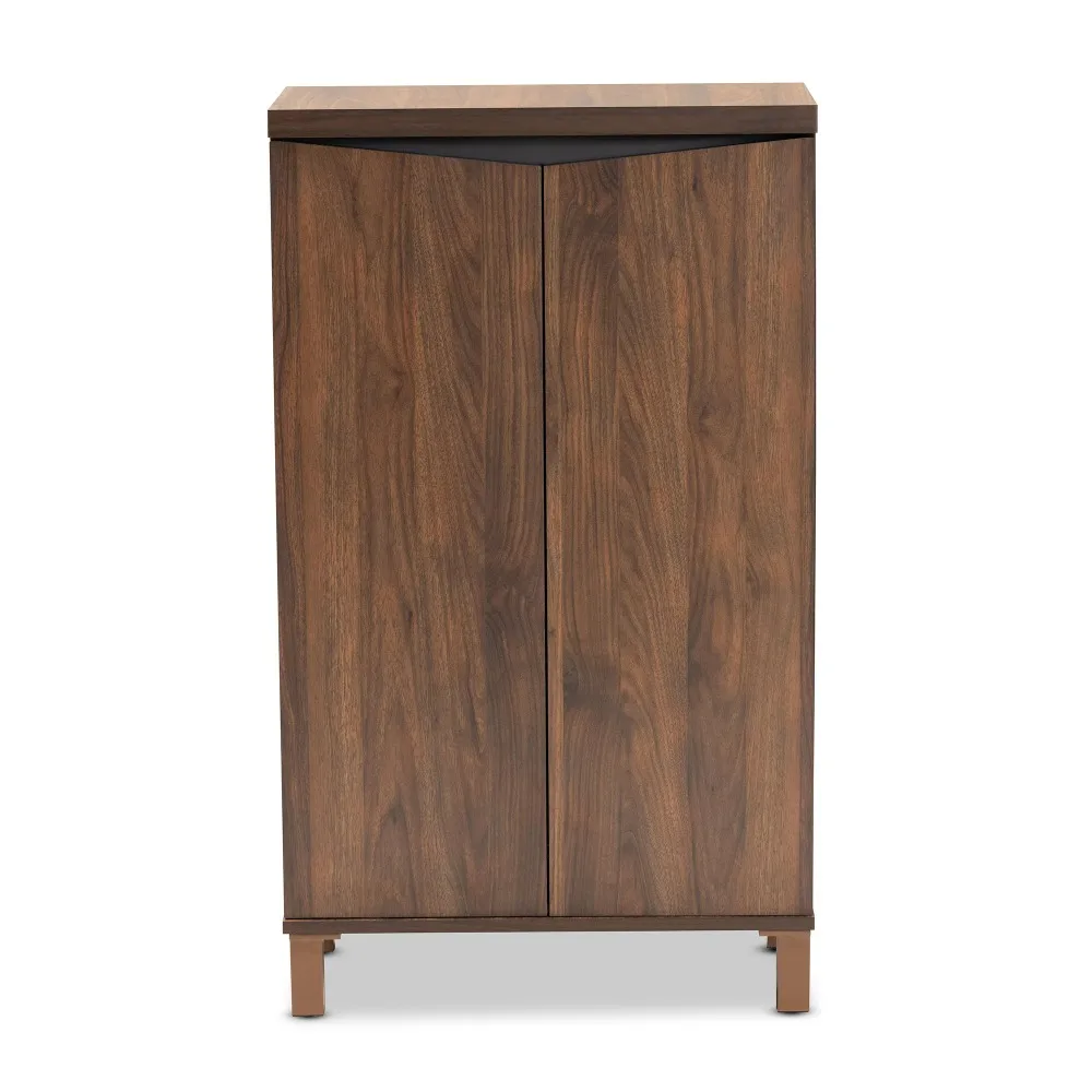 Shoe Cabinet, Modern Two-Tone Walnut Brown and Dark Grey, Finished Wood 2-Door Shoe Storage Cabinet