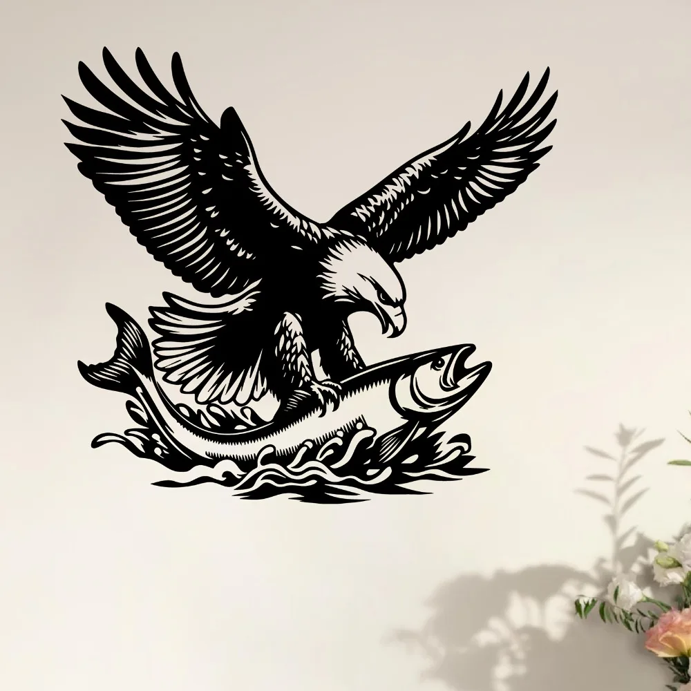 CIFBUY Metal Wall Art Eagle And Salmon Sculpture Rustproof Waterproof Hanging Ornament For Home Office Kitchen Simple Decor