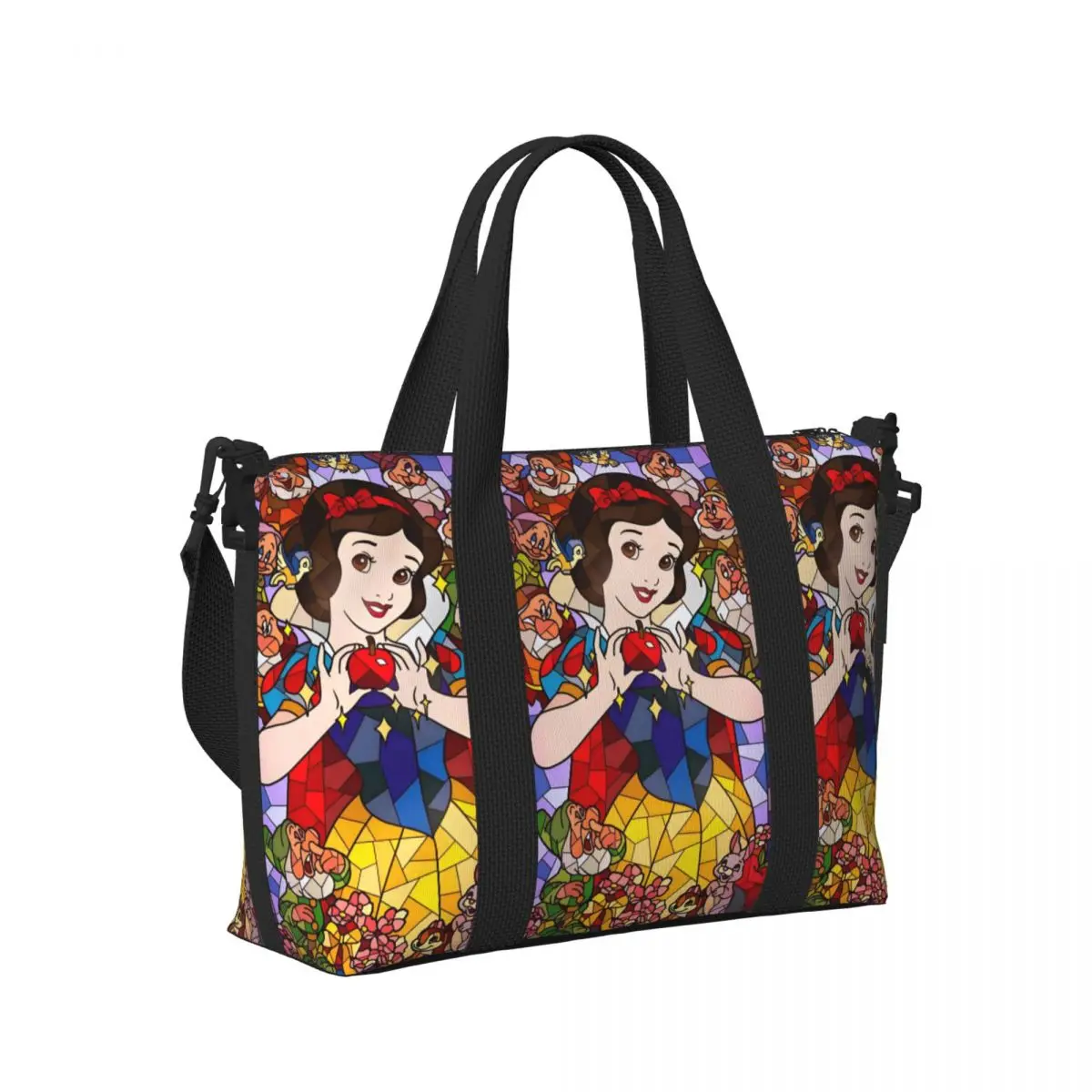 مخصص سنو وايت والأقزام السبعة البقالة حمل أكياس التسوق النساء سعة كبيرة الرسوم المتحركة شاطئ رياضة حقائب السفر