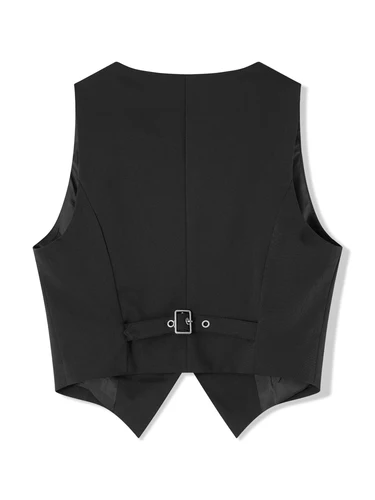 Imagen 2 del producto Chalecos negros sin mangas a la moda para mujer, chaleco informal con cuello en V y botones, camisa Formal de esmoquin de negocios, chalecos tipo Blazer recortados ajustados