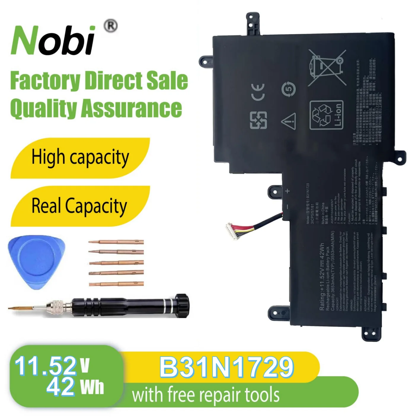 

Nobi B31N1729 0B200-02920100 0B200-02920000 3ICP5/57/81 battery for ASUS VivoBook S15 S530 S530F S530FA S530FN S530UA S530UN S53