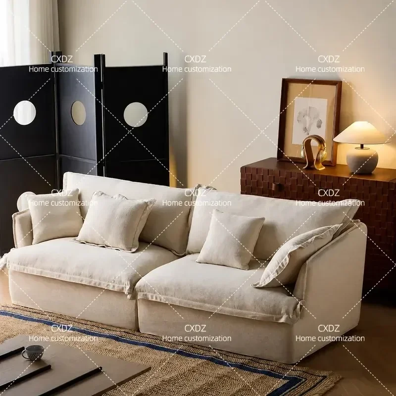 Nordic Fabric Sofa for Living Room Small Apartment Straight Row Removable Washable Cover Retro Style Comfortable Couch