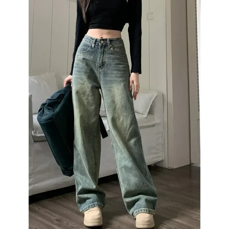 2024 Vintage Jeans Women Irregular High Waist Slimming Wide Leg Mop Long Pants Fashion Blue Baggy Jeans Y2K Streetwear Pants