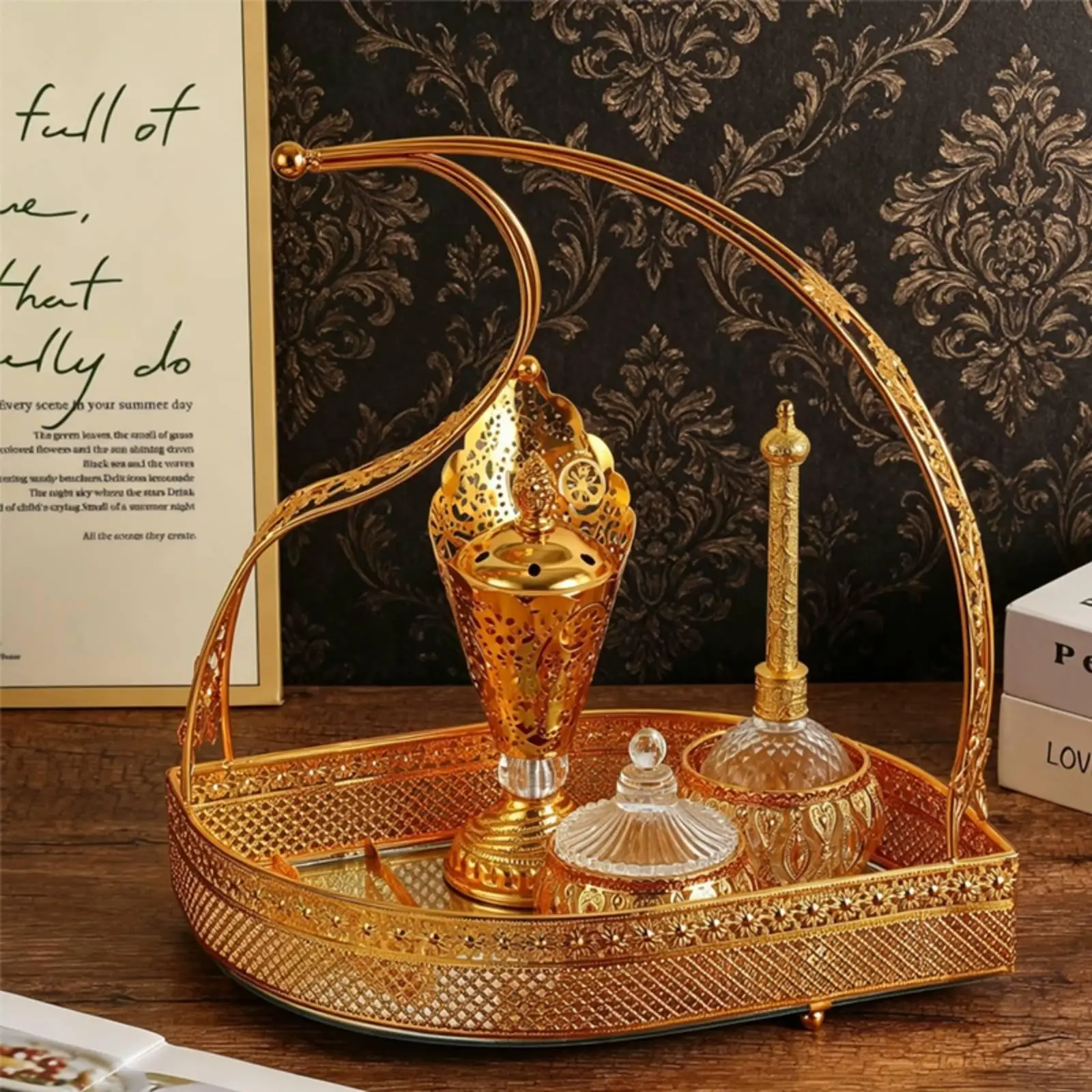 5 Pieces Ornate Fragrance Tray Set Luxury Design Home Decor Easy to Clean