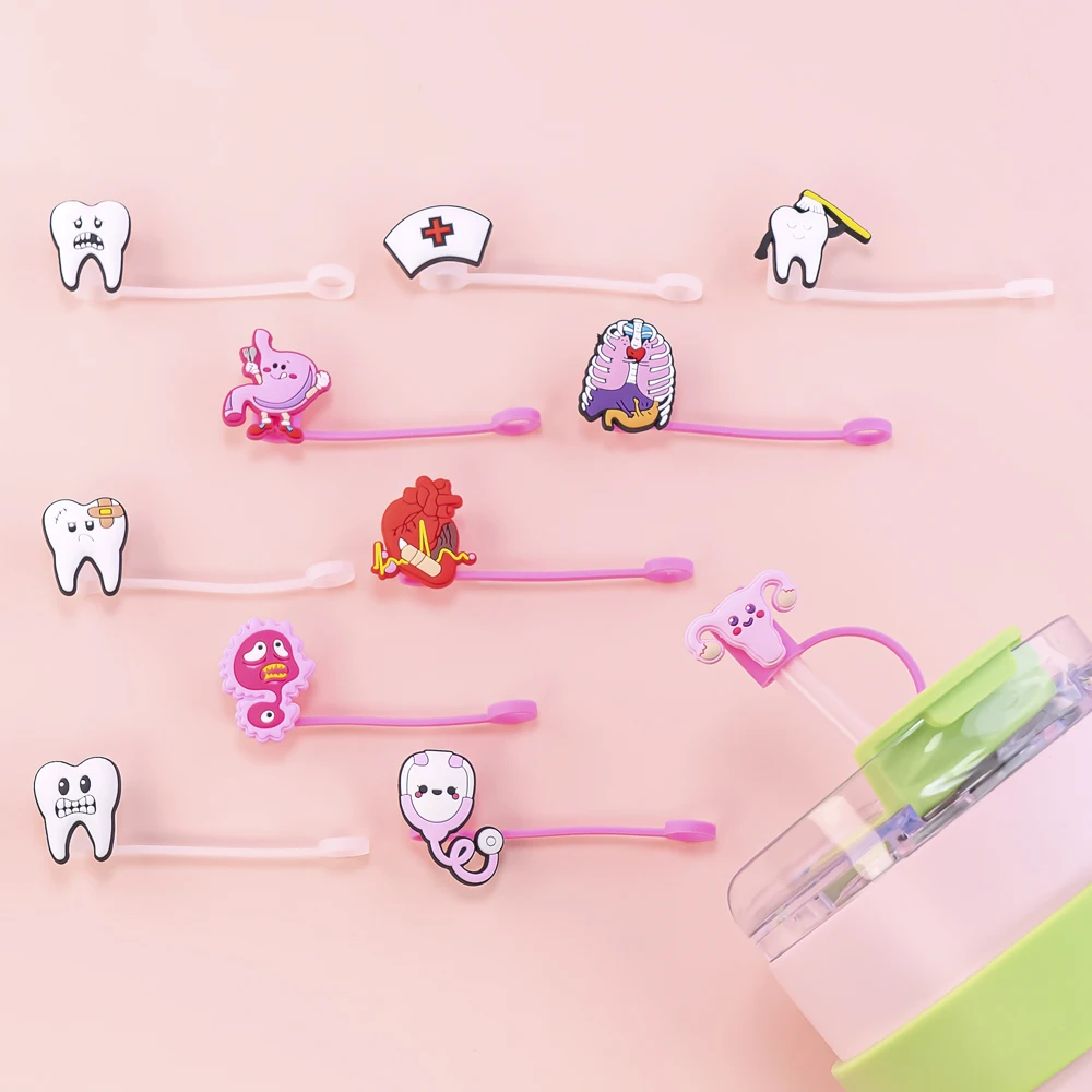 1PCS Cute Teeth Silicone Straw Cover Cap,10mm Stethoscope Nurse Clothes Straw Topper Decorations for Cups,Dustproof Straw Cap